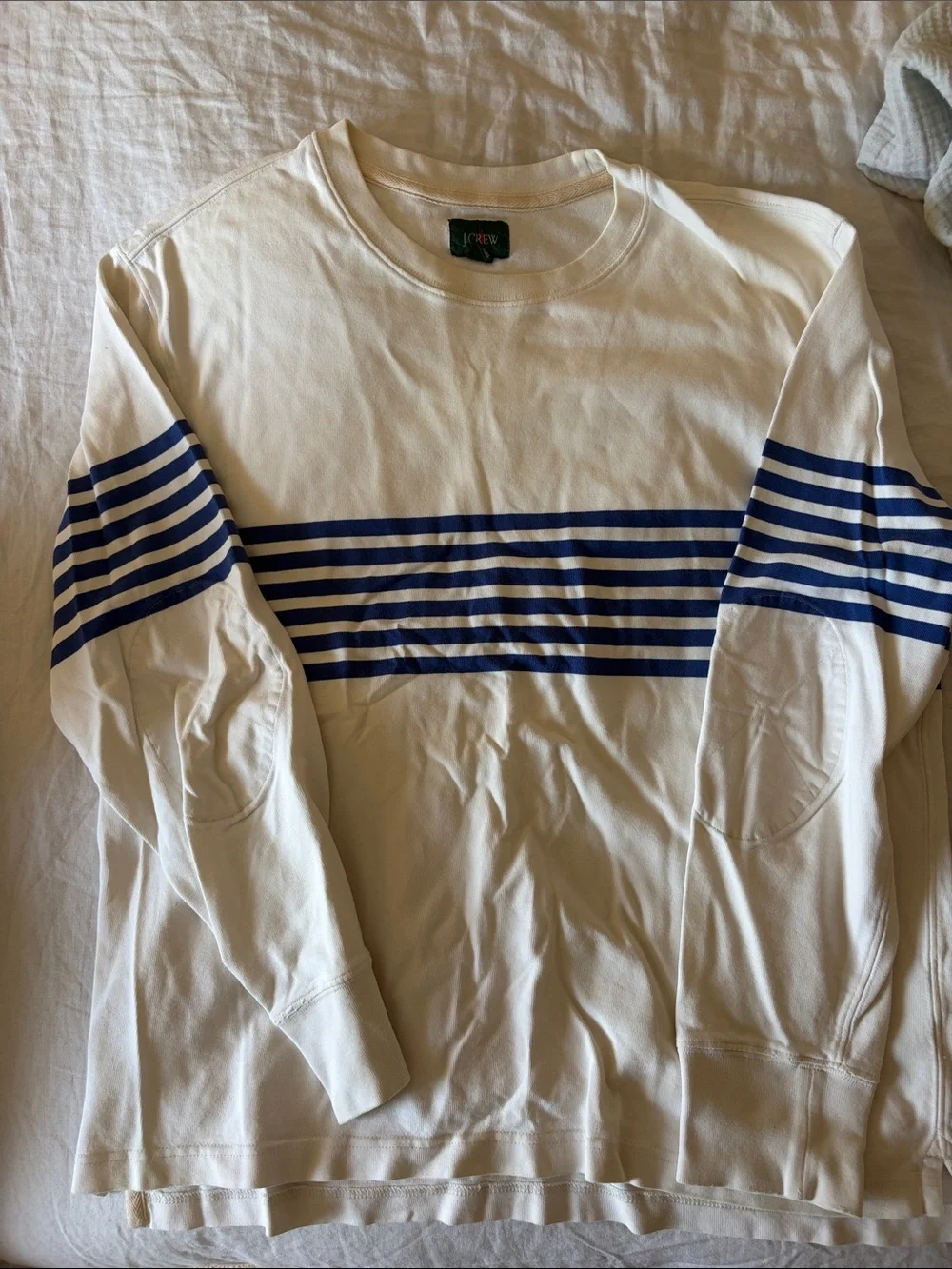 J. Crew Cream Crewneck Sweater with Blue Stripes